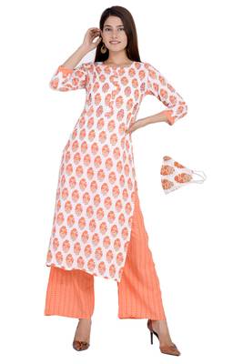 Orange printed rayon diwali-kurtis 1