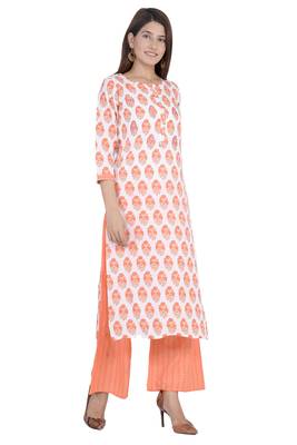 Orange printed rayon diwali-kurtis 2