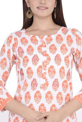 Orange printed rayon diwali-kurtis 4