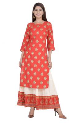Red embroidered rayon diwali-kurtis 1