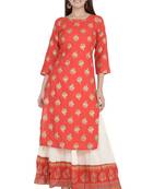 Red embroidered rayon diwali-kurtis