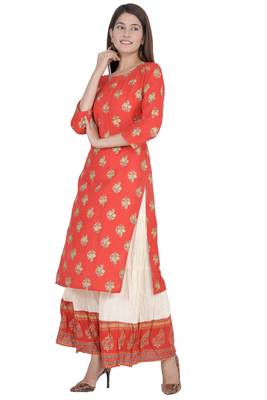 Red embroidered rayon diwali-kurtis 2