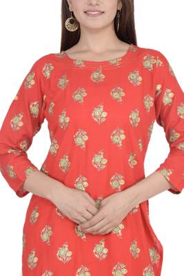 Red embroidered rayon diwali-kurtis 4