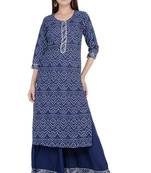 Blue printed rayon diwali-kurtis