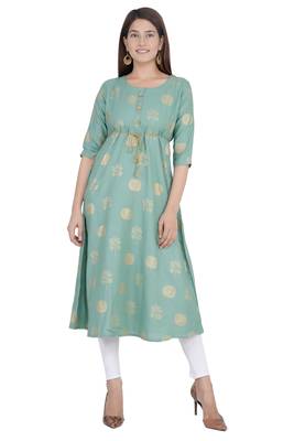 Green printed rayon ethnic-kurtis 1