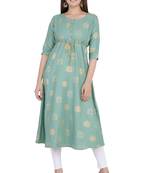 Green printed rayon ethnic-kurtis
