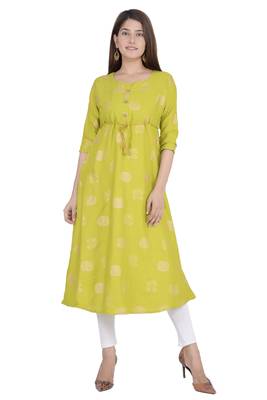 Lime printed rayon ethnic-kurtis 1