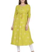 Lime printed rayon ethnic-kurtis