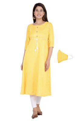 Yellow printed rayon ethnic-kurtis 1