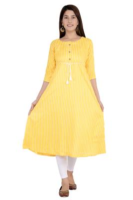 Yellow printed rayon ethnic-kurtis 2