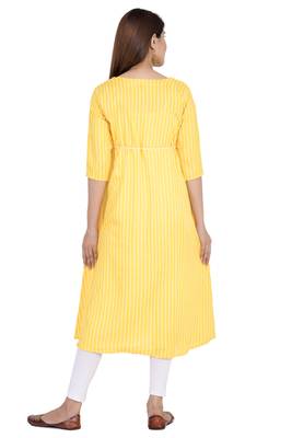 Yellow printed rayon ethnic-kurtis 3