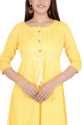 Yellow printed rayon ethnic-kurtis 4
