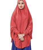 Peach JSDC Stitched Hosiery Lycra Chaderi Hijab with Veil and Sleeves