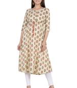 Beige printed rayon ethnic-kurtis