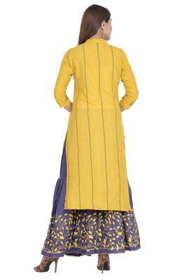 Yellow printed rayon diwali-kurtis 3