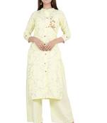 Yellow embroidered rayon diwali-kurtis