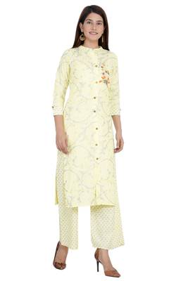 Yellow embroidered rayon diwali-kurtis 5