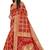 Red printed banarasi cotton saree with blouse