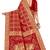 Red printed banarasi cotton saree with blouse