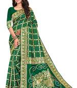 Green printed banarasi cotton saree with blouse
