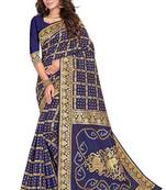 Blue printed banarasi cotton saree with blouse
