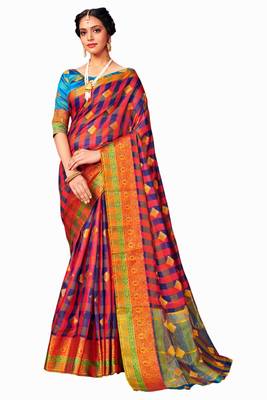 Blue woven cotton silk saree with blouse 1