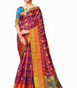 Blue woven cotton silk saree with blouse