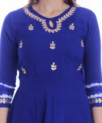 Women Long Gwon Gotta Patti Work Rayon Long Kurta Kurtis Anarkali Suits Blue 3