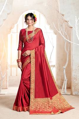 Maroon woven silk blend saree with blouse 1