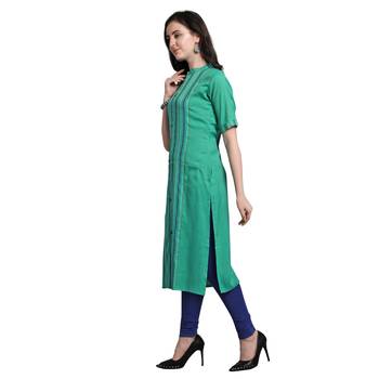 Green woven rayon kurtas-and-kurtis 3