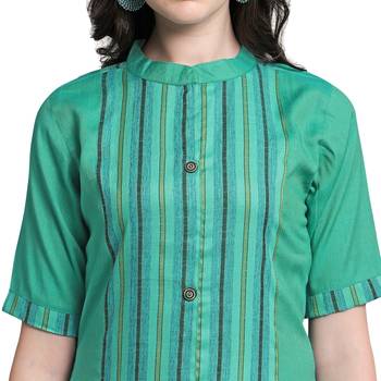 Green woven rayon kurtas-and-kurtis 5