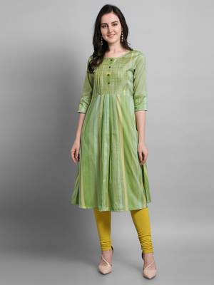 Green plain cotton silk kurtas-and-kurtis 1
