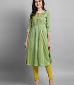 Green plain cotton silk kurtas-and-kurtis