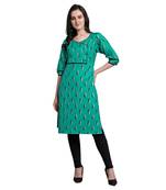 Green woven liva kurtas-and-kurtis