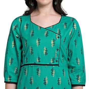 Green woven liva kurtas-and-kurtis 4