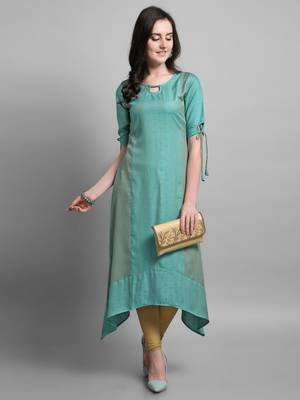 Turquoise woven rayon kurtas-and-kurtis 1
