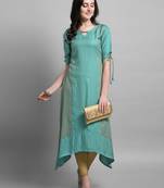 Turquoise woven rayon kurtas-and-kurtis