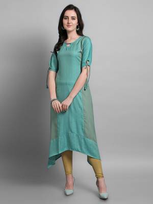 Turquoise woven rayon kurtas-and-kurtis 2