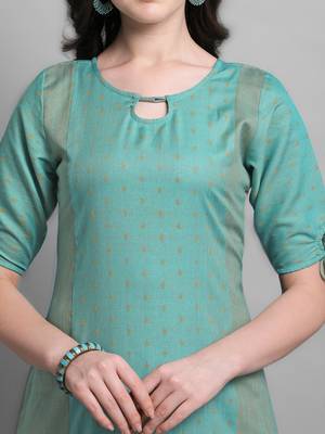 Turquoise woven rayon kurtas-and-kurtis 5