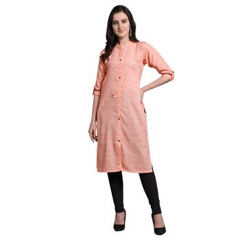 Peach woven cotton kurtas-and-kurtis 1