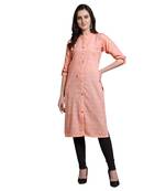 Peach woven cotton kurtas-and-kurtis