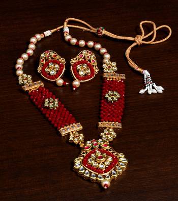 Kundan, Pearls and Maroon Beads Embellished Designer Necklace Set 317FNN181 1