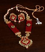 Kundan, Pearls and Maroon Beads Embellished Designer Necklace Set 317FNN181
