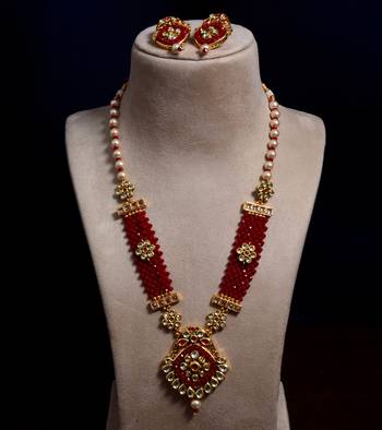 Kundan, Pearls and Maroon Beads Embellished Designer Necklace Set 317FNN181 2