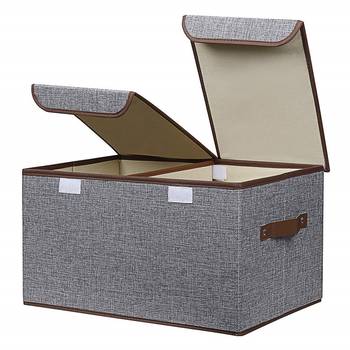 Shree Shyam Product Set of 1 Pc Grey Storage Box Linen Fabric Foldable Basket Cube Organizer Bin Box 1