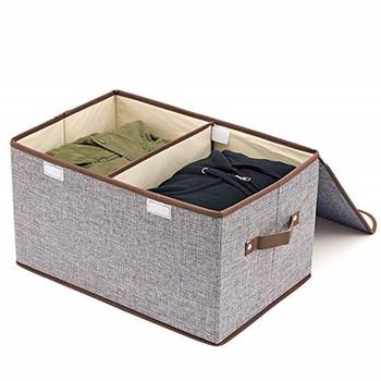 Shree Shyam Product Set of 1 Pc Grey Storage Box Linen Fabric Foldable Basket Cube Organizer Bin Box 2