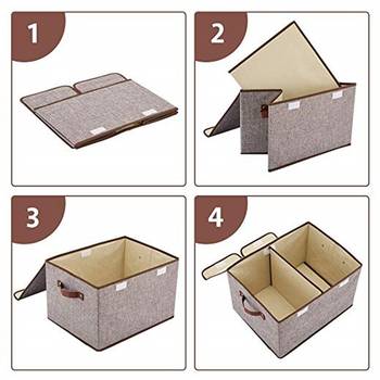 Shree Shyam Product Set of 1 Pc Grey Storage Box Linen Fabric Foldable Basket Cube Organizer Bin Box 4