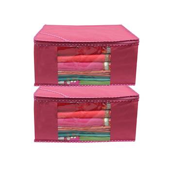  Pink Non Woven Box Saree Cover, 2 Pcs Set 1