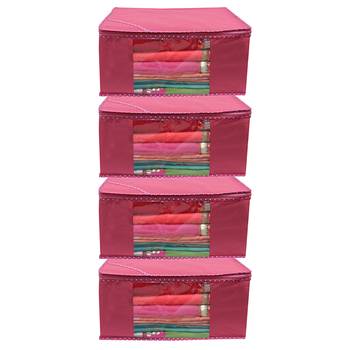 Pink Non Woven Box Saree Cover, 4 Pcs Set 1