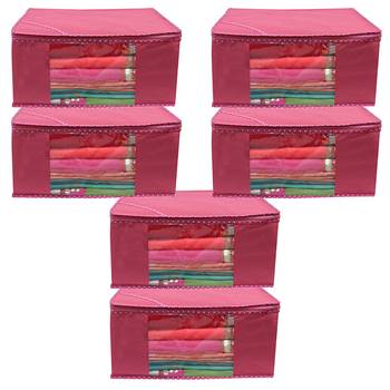 Pink Non Woven Box Saree Cover, 6 Pcs Set 1